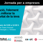 Imatge d'un entremat de fils blancs i informació de la jornada "La innovació, l'element clau per a millorar la competitivitat de la teva empresa. 17 de març de 9:00 a 12:00 h. Cúpula del Teatre Principal. Plaça de Maragall, 2, Terrassa" Logos Ajuntament de Terrassa, Orbital.40 Parc Científic i Tecnològic de Terrassa, Acció, Cecot, Cambra de Terrassa i Diputació de Barcelona