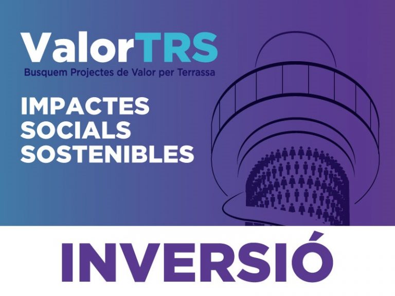 Imatge xemeneia i text "ValorTRS Busquem Projectes de Valor per Terrassa. Impactes Socials Sostenibles. Inversió"