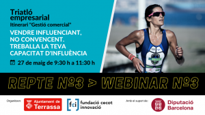Corredora corrents. Títol sessió, dia i hora i logos Ajuntament de Terrassa, Fundació Cecot Innovació i Diputació de Barcelona