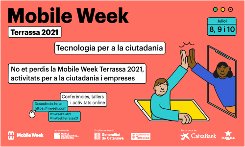 Mobile Week Terrassa 2021. Dibuix noi i noia xocant la mà.