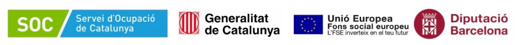 Logo SOC-ervei d'Ocupació de Catalunya, Generalitat de Catalunya, Unió Europea- Fons social europeu L'FSE inverteix en el teu futur i Diputació de Barcelona