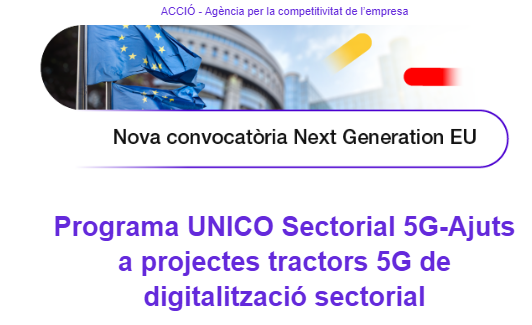 Nova convocatòria del Next Generation (imatge edifici Unió Europa amb les banderes europees)